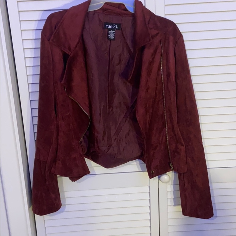 Velvet maroon biker jacket